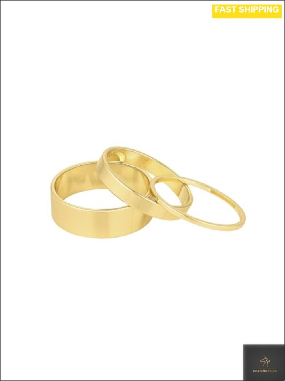 18k Gold Plated Stackable Rings Set of 3 Cigar Band Wedding Bands